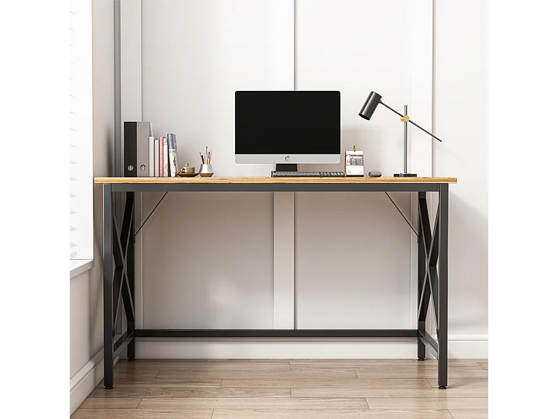 COMPUTERTISCH INDUSTRIELLER TISCH RUSTIKAL BRAUN METALLRAHMEN