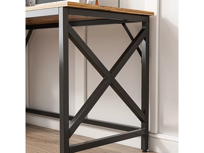 COMPUTERTISCH INDUSTRIELLER TISCH RUSTIKAL BRAUN METALLRAHMEN