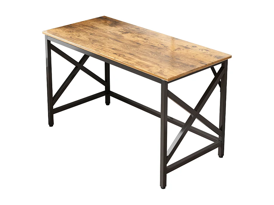 COMPUTERTISCH INDUSTRIELLER TISCH RUSTIKAL BRAUN METALLRAHMEN