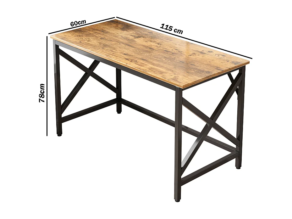COMPUTERTISCH INDUSTRIELLER TISCH RUSTIKAL BRAUN METALLRAHMEN