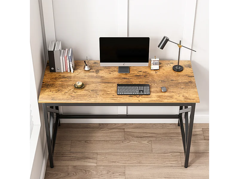 COMPUTERTISCH INDUSTRIELLER TISCH RUSTIKAL BRAUN METALLRAHMEN