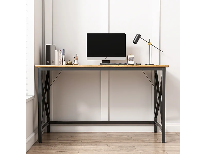 COMPUTERTISCH INDUSTRIELLER TISCH RUSTIKAL BRAUN METALLRAHMEN