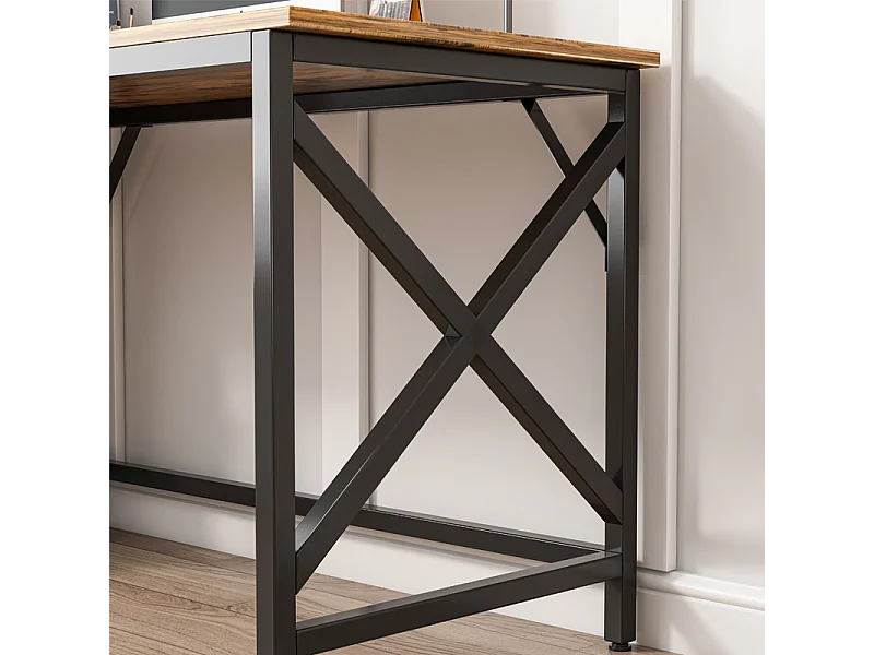 COMPUTERTISCH INDUSTRIELLER TISCH RUSTIKAL BRAUN METALLRAHMEN