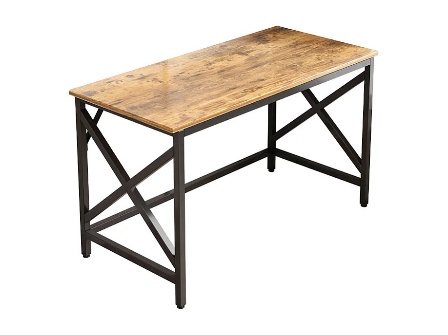 COMPUTERTISCH INDUSTRIELLER TISCH RUSTIKAL BRAUN METALLRAHMEN