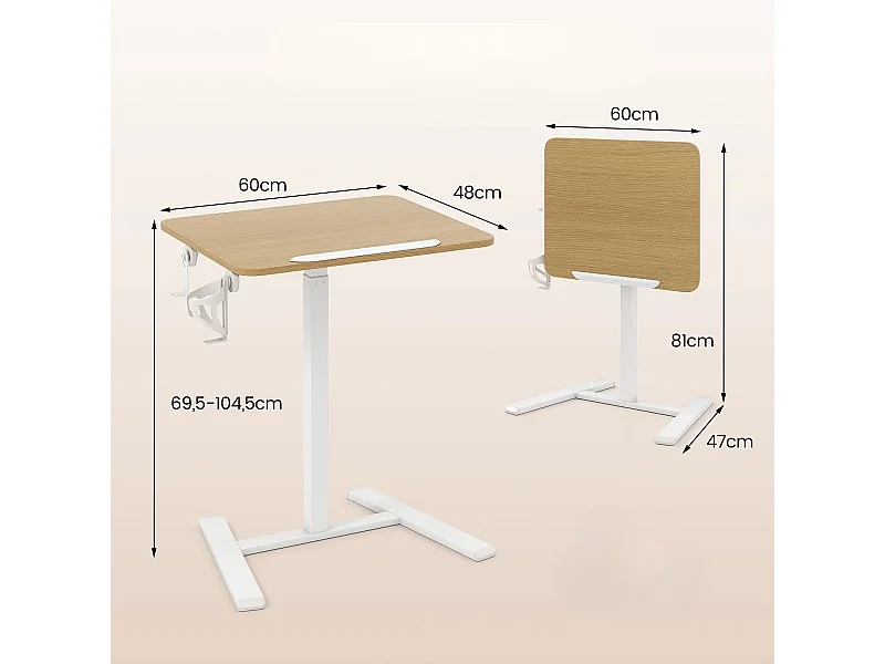 Table d'appoint réglable en hauteur avec roulettes cachées et plateau inclinable à 90° Table de soins