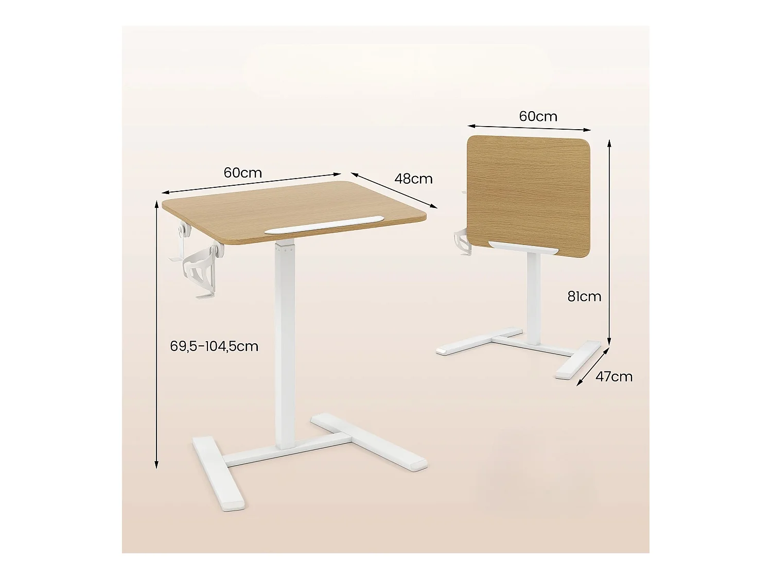 Table d'appoint réglable en hauteur avec roulettes cachées et plateau inclinable à 90° Table de soins