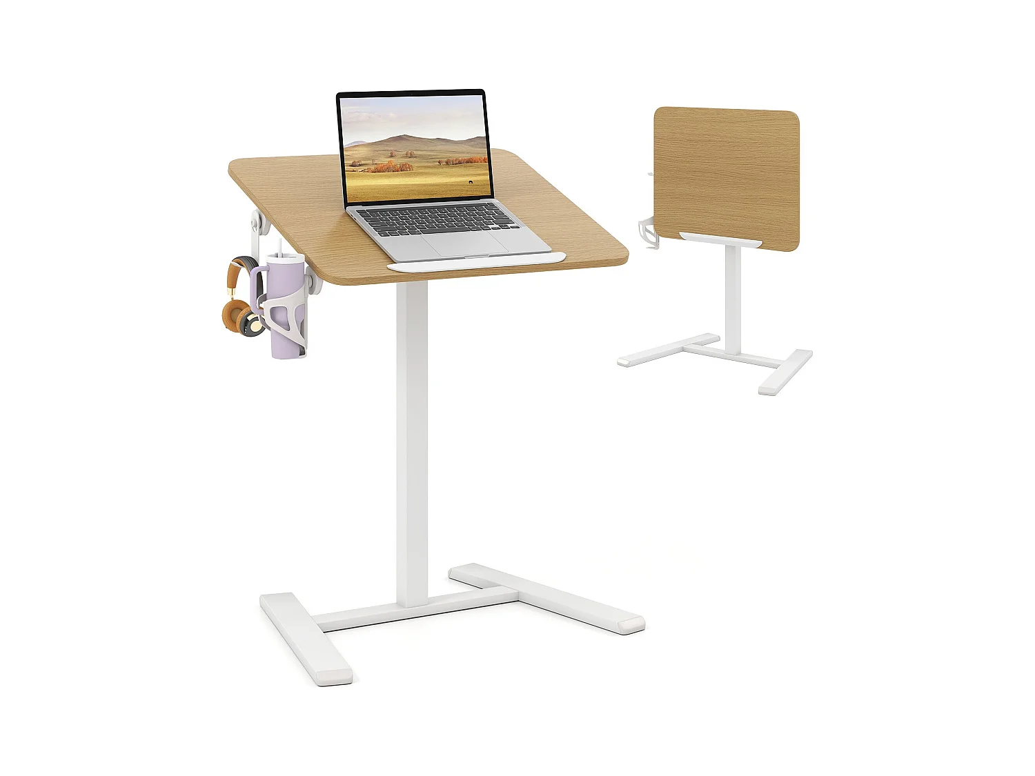 Table d'appoint réglable en hauteur avec roulettes cachées et plateau inclinable à 90° Table de soins