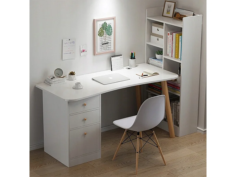 Bureau informatique pour la maison ou le bureau tiroirs blancs table loft 100 cm scandinave