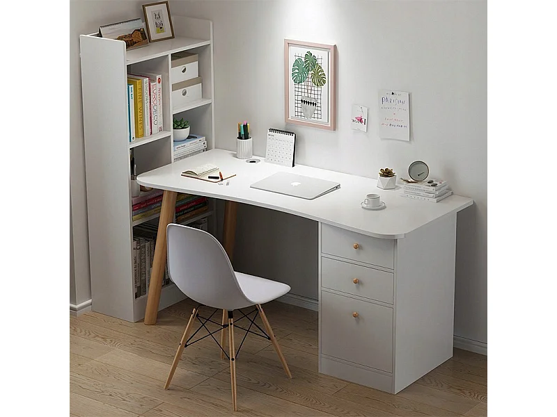 Escritorio de ordenador para el hogar o la oficina con cajones blancos mesa de 100 cm loft estilo escandinavo