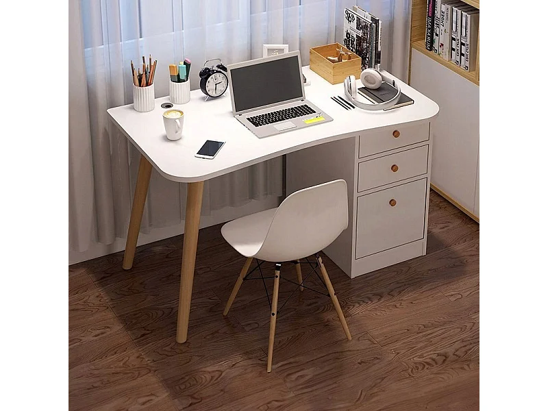 Escritorio de ordenador para el hogar o la oficina con cajones blancos mesa de 100 cm loft estilo escandinavo
