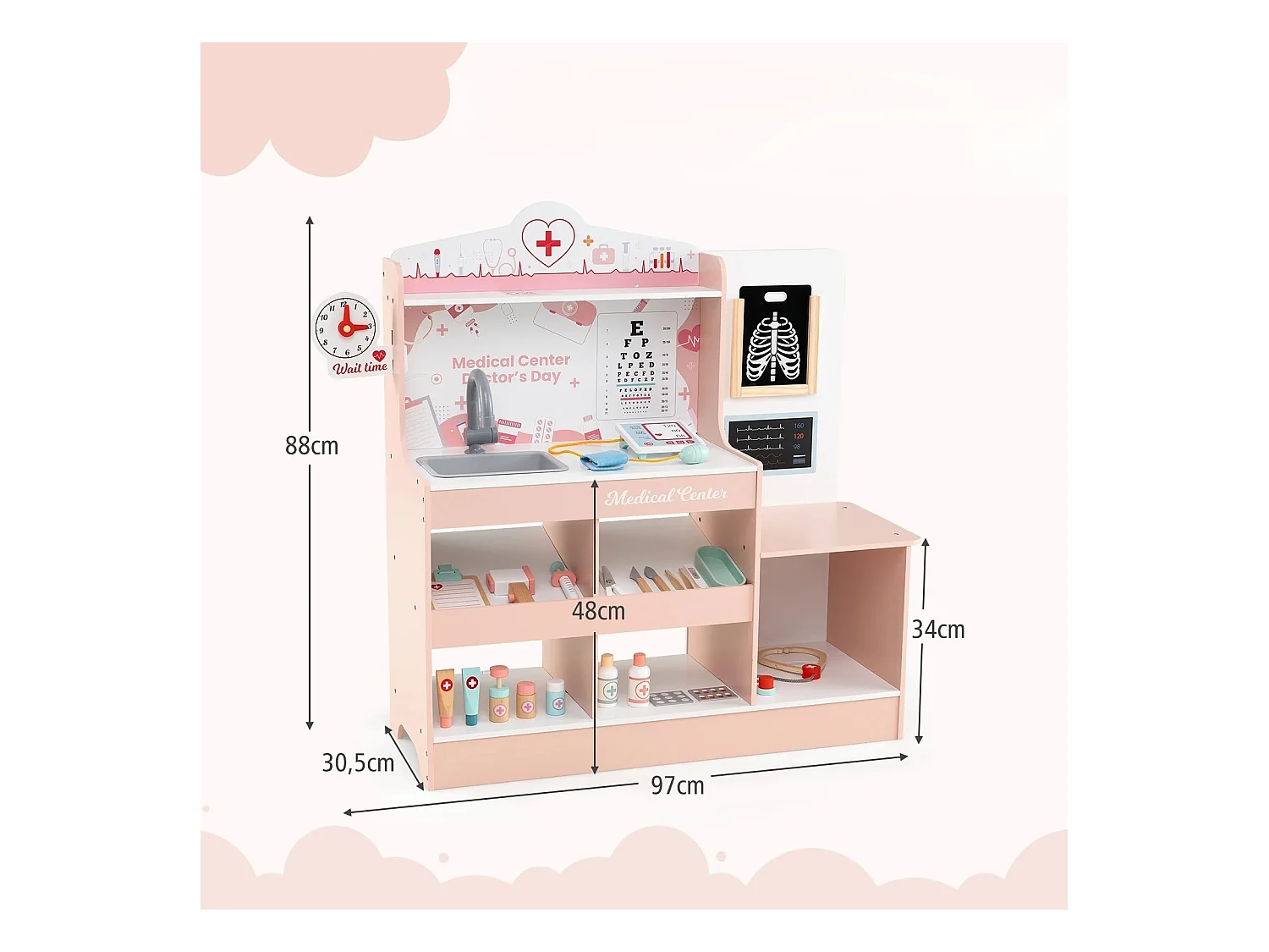 Krankenhaus Spielzeug mit Medizinischen Geräten & 24 Zubehör Holz Doktor-Spielset Rosa