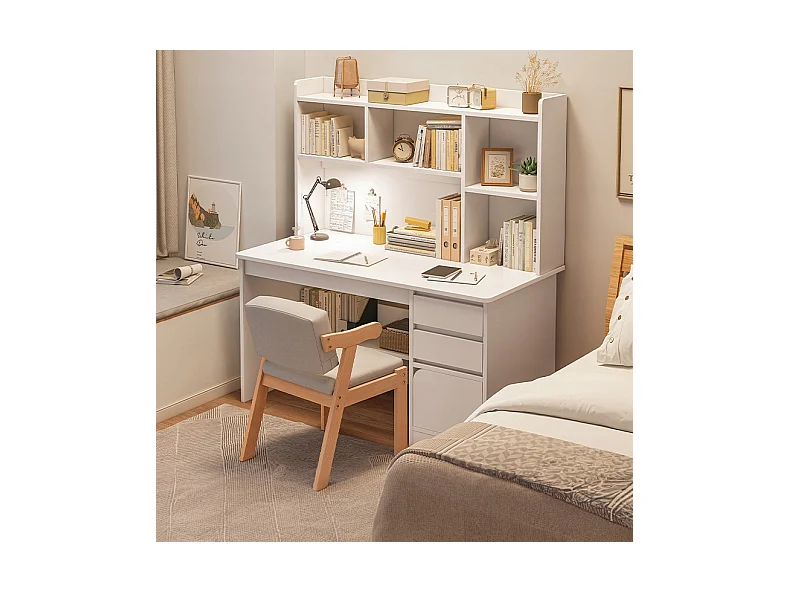 BUREAU INFORMATIQUE POUR ADOLESCENTS TABLE  BLANCHE AVEC ÉTAGÈRE ÉTAGÈRES TIROIRS