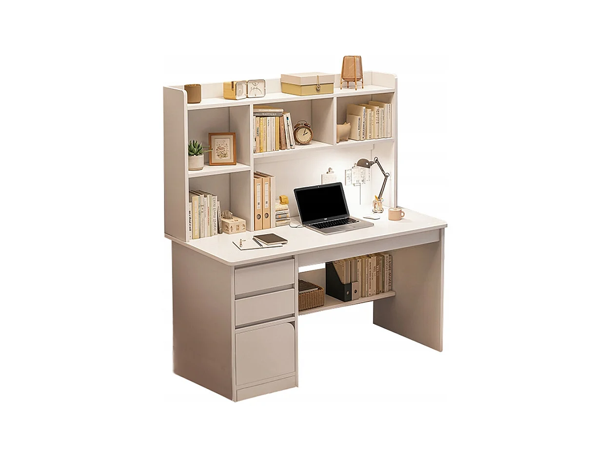 BUREAU INFORMATIQUE POUR ADOLESCENTS TABLE  BLANCHE AVEC ÉTAGÈRE ÉTAGÈRES TIROIRS