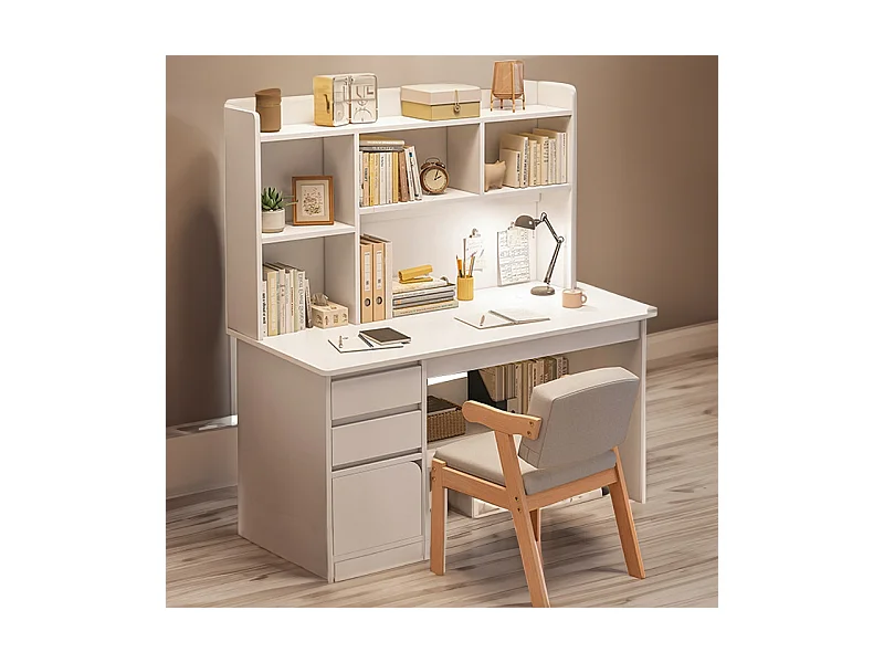 BUREAU INFORMATIQUE POUR ADOLESCENTS TABLE  BLANCHE AVEC ÉTAGÈRE ÉTAGÈRES TIROIRS