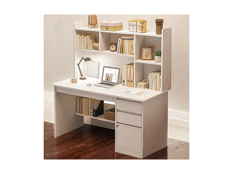 BUREAU INFORMATIQUE POUR ADOLESCENTS TABLE  BLANCHE AVEC ÉTAGÈRE ÉTAGÈRES TIROIRS