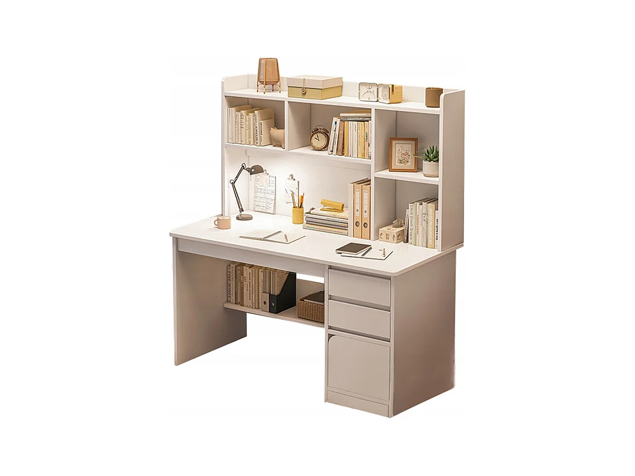 BUREAU INFORMATIQUE POUR ADOLESCENTS TABLE  BLANCHE AVEC ÉTAGÈRE ÉTAGÈRES TIROIRS