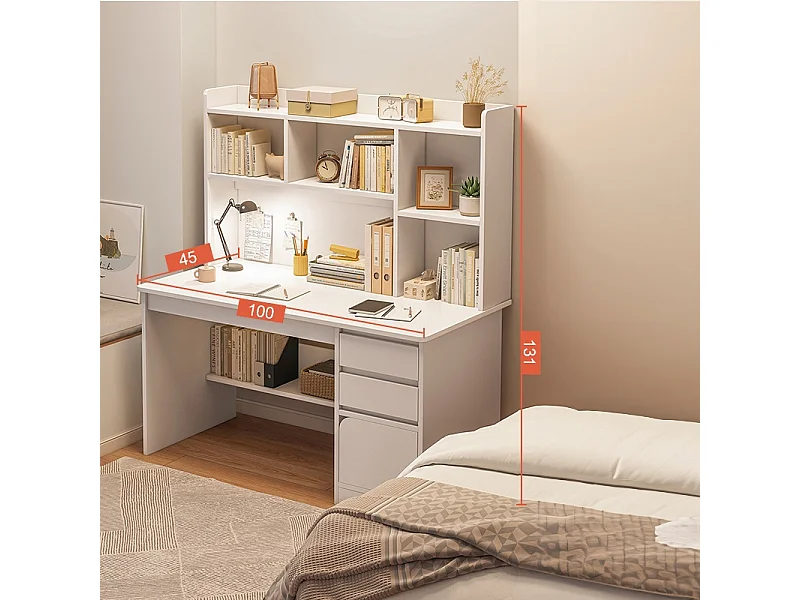 Bureau informatique pour adolescents table  blanche avec étagère étagères tiroirs