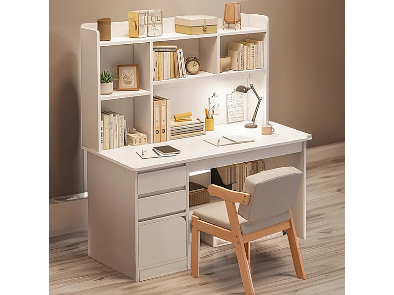 Bureau informatique pour adolescents table  blanche avec étagère étagères tiroirs