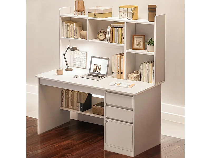 Bureau informatique pour adolescents table  blanche avec étagère étagères tiroirs