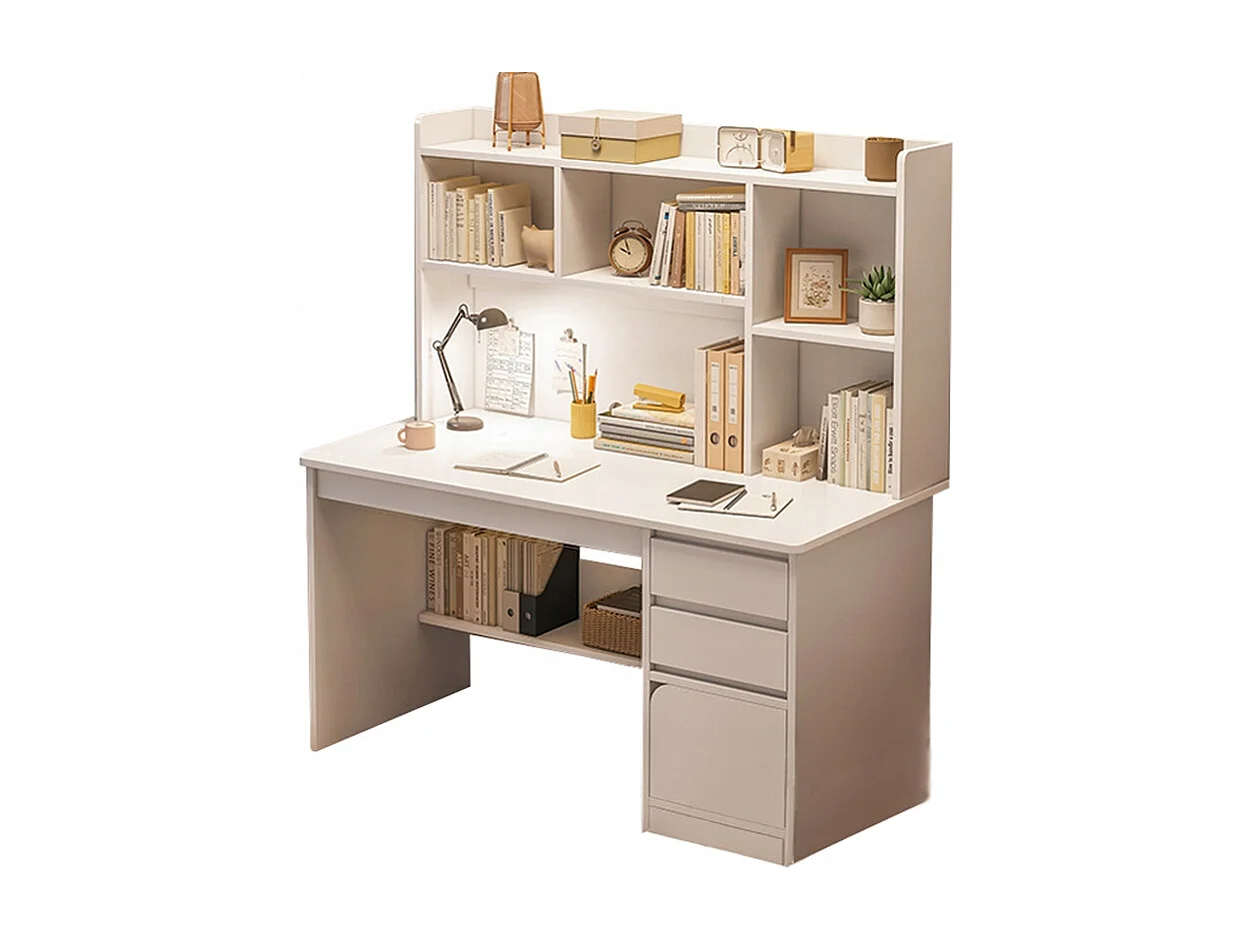 Bureau informatique pour adolescents table  blanche avec étagère étagères tiroirs