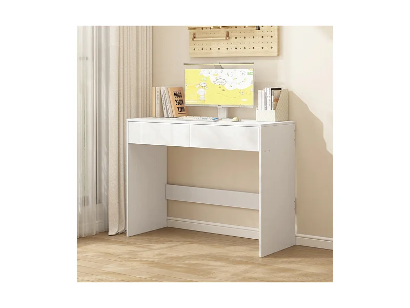 BUREAU INFORMATIQUE BLANC MODERNE AVEC 2 TIROIRS  TABLE DE COIFFAGE 100 CM