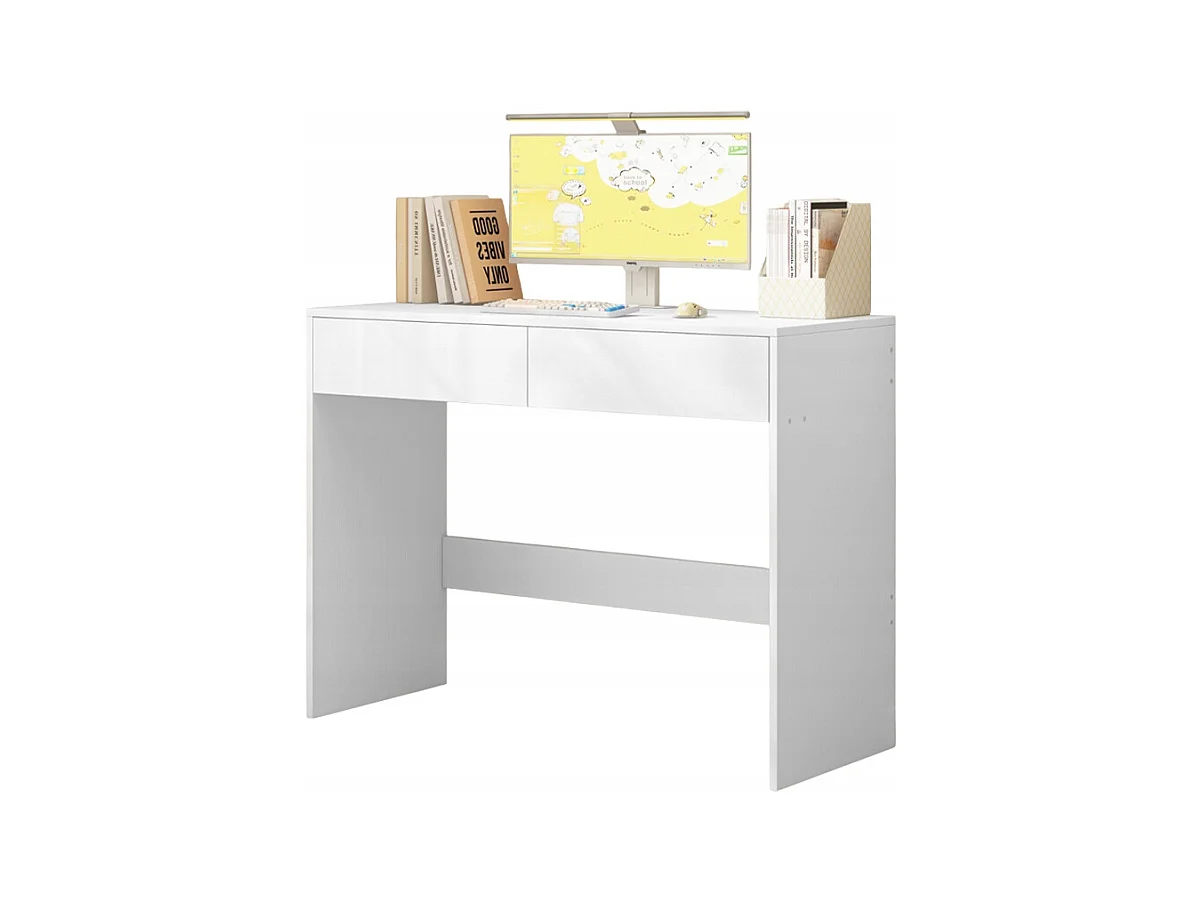 BUREAU INFORMATIQUE BLANC MODERNE AVEC 2 TIROIRS  TABLE DE COIFFAGE 100 CM