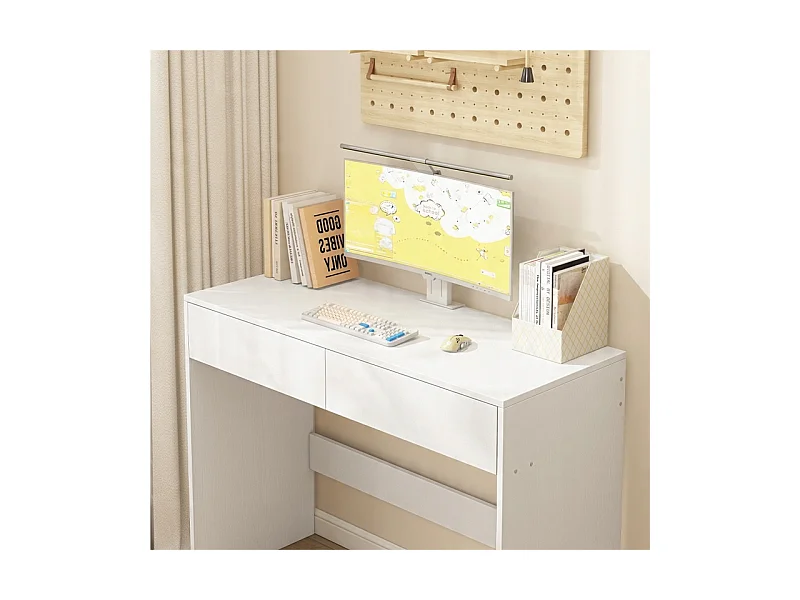 BUREAU INFORMATIQUE BLANC MODERNE AVEC 2 TIROIRS  TABLE DE COIFFAGE 100 CM