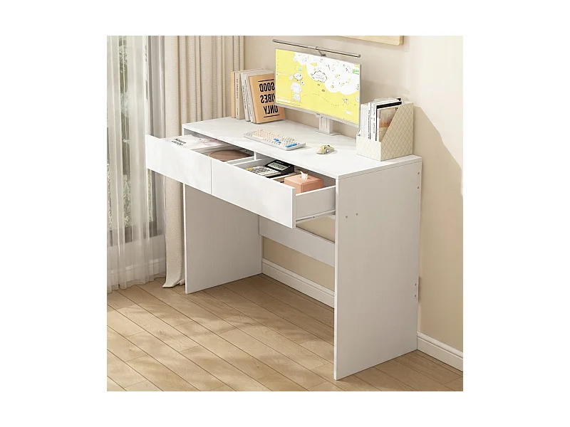 BUREAU INFORMATIQUE BLANC MODERNE AVEC 2 TIROIRS  TABLE DE COIFFAGE 100 CM