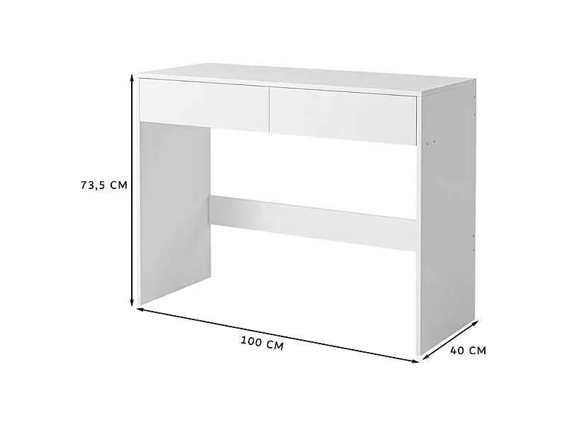 BUREAU INFORMATIQUE BLANC MODERNE AVEC 2 TIROIRS  TABLE DE COIFFAGE 100 CM