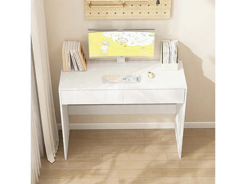 BUREAU INFORMATIQUE BLANC MODERNE AVEC 2 TIROIRS  TABLE DE COIFFAGE 100 CM