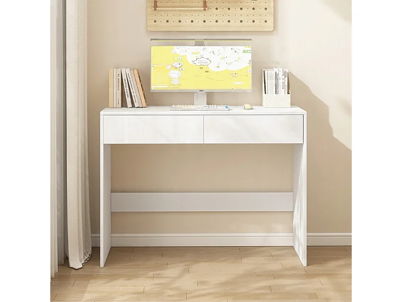 BUREAU INFORMATIQUE BLANC MODERNE AVEC 2 TIROIRS  TABLE DE COIFFAGE 100 CM