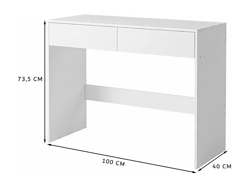 BUREAU INFORMATIQUE BLANC MODERNE AVEC 2 TIROIRS  TABLE DE COIFFAGE 100 CM