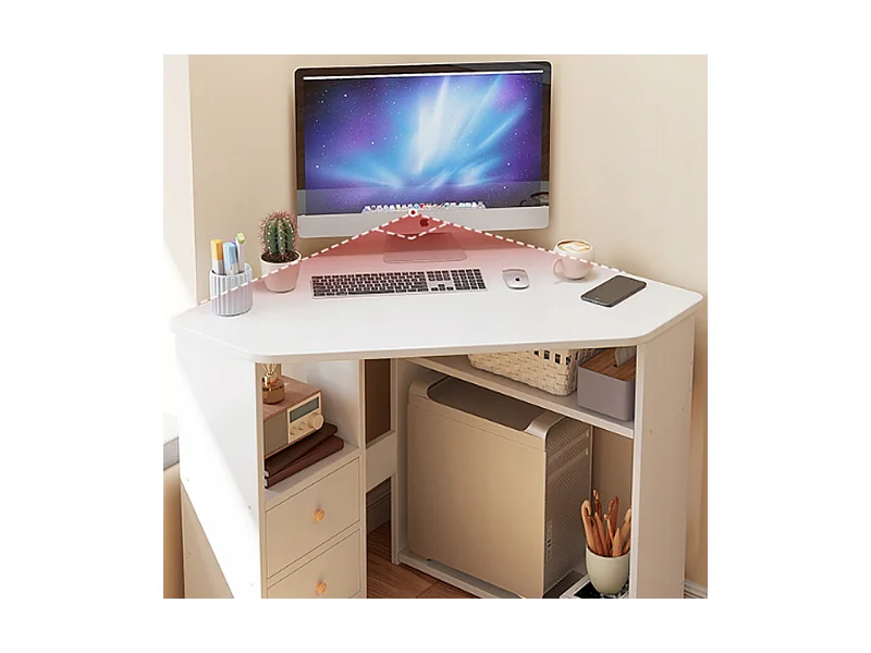 HOEKBUREAU DRIEHOEKIG COMPUTERBUREAU MET PLANKEN MODERN WIT LOFT 80x75