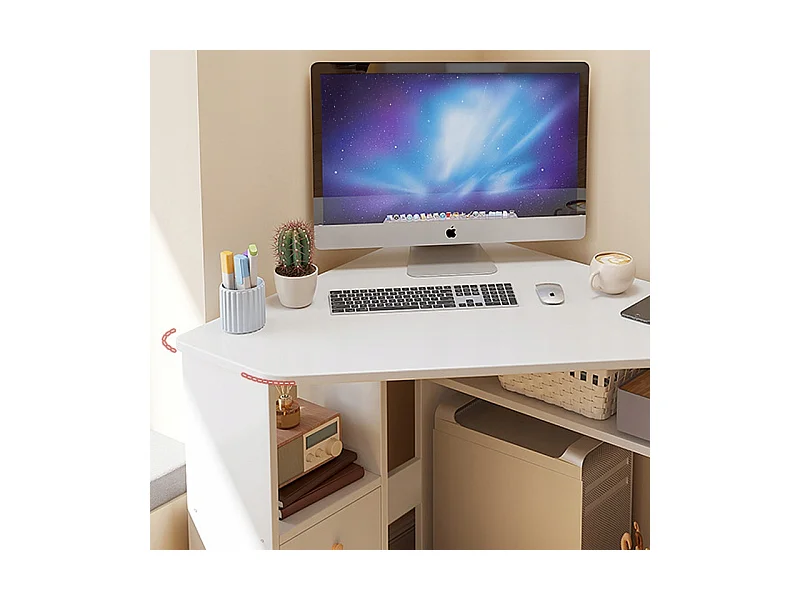 HOEKBUREAU DRIEHOEKIG COMPUTERBUREAU MET PLANKEN MODERN WIT LOFT 80x75