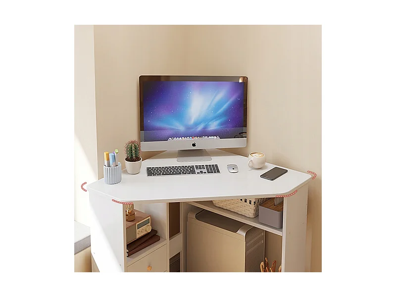 HOEKBUREAU DRIEHOEKIG COMPUTERBUREAU MET PLANKEN MODERN WIT LOFT 80x75