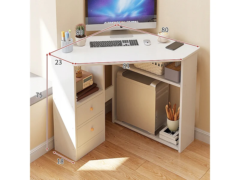 ECKIGER DREIECKIGER COMPUTERTISCH MIT REGALEN MODERN WEISS LOFT 80x75