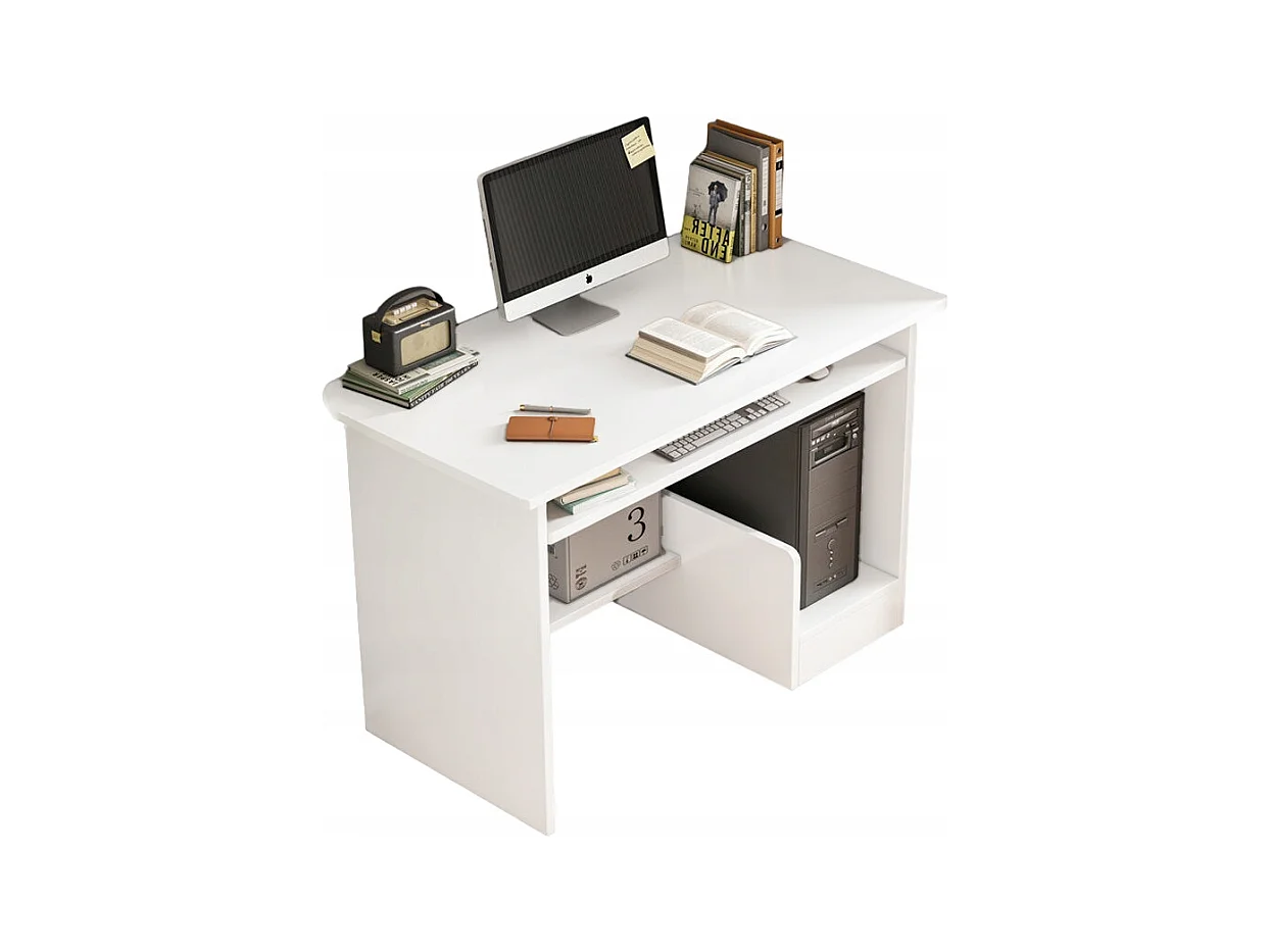 BUREAU BLANC POUR ADOLESCENTS AVEC TIROIR ET ÉTAGÈRES MODERNE POUR ORDINATEUR LOFT TABLE BASSES