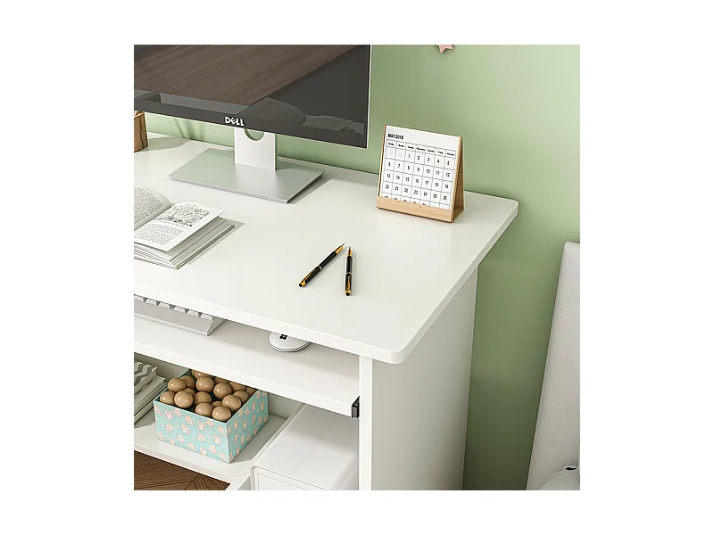 BUREAU BLANC POUR ADOLESCENTS AVEC TIROIR ET ÉTAGÈRES MODERNE POUR ORDINATEUR LOFT TABLE BASSES