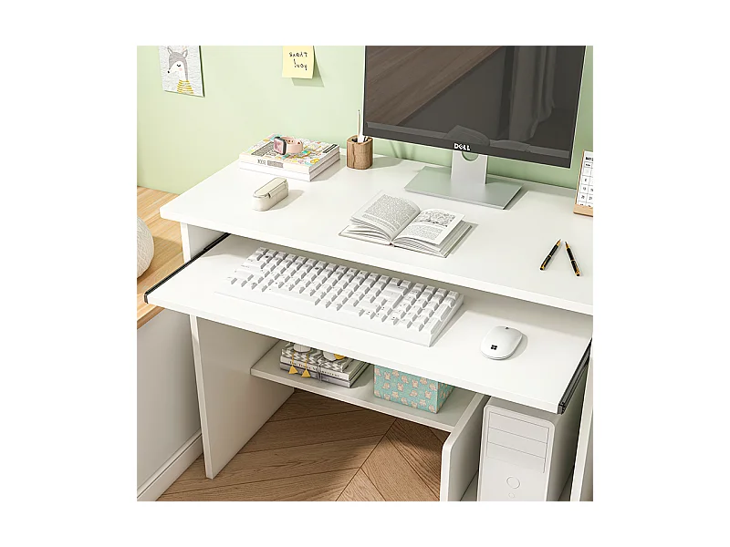 BUREAU BLANC POUR ADOLESCENTS AVEC TIROIR ET ÉTAGÈRES MODERNE POUR ORDINATEUR LOFT TABLE BASSES