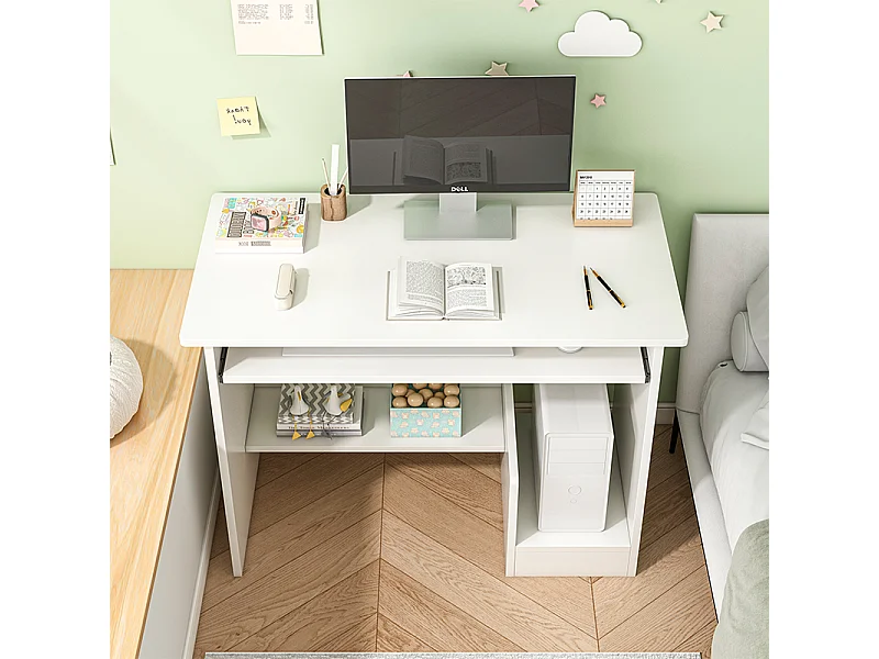 BUREAU BLANC POUR ADOLESCENTS AVEC TIROIR ET ÉTAGÈRES MODERNE POUR ORDINATEUR LOFT TABLE BASSES
