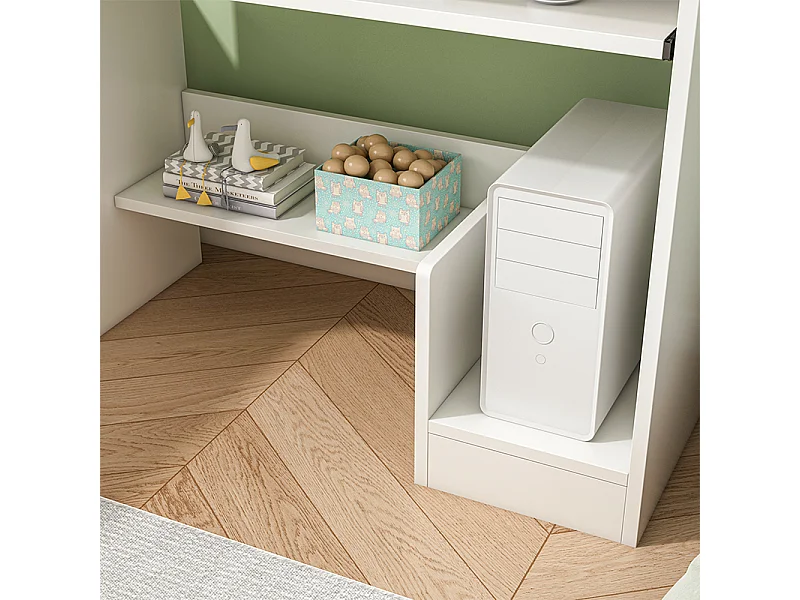BUREAU BLANC POUR ADOLESCENTS AVEC TIROIR ET ÉTAGÈRES MODERNE POUR ORDINATEUR LOFT TABLE BASSES