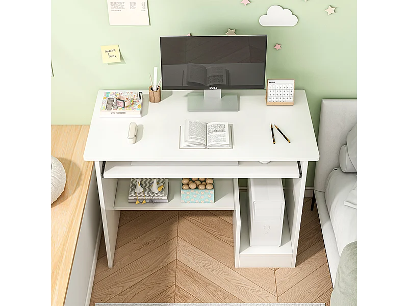 Bureau blanc pour adolescents avec tiroir et étagères moderne pour ordinateur loft table basses