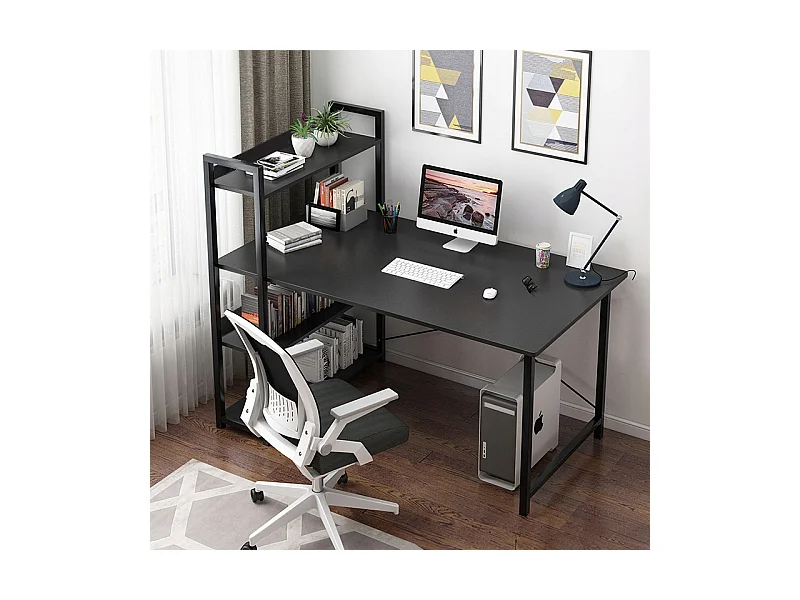 Biurko komputerowe stolik czarne biurko młodzieżowe z regałem półkami
