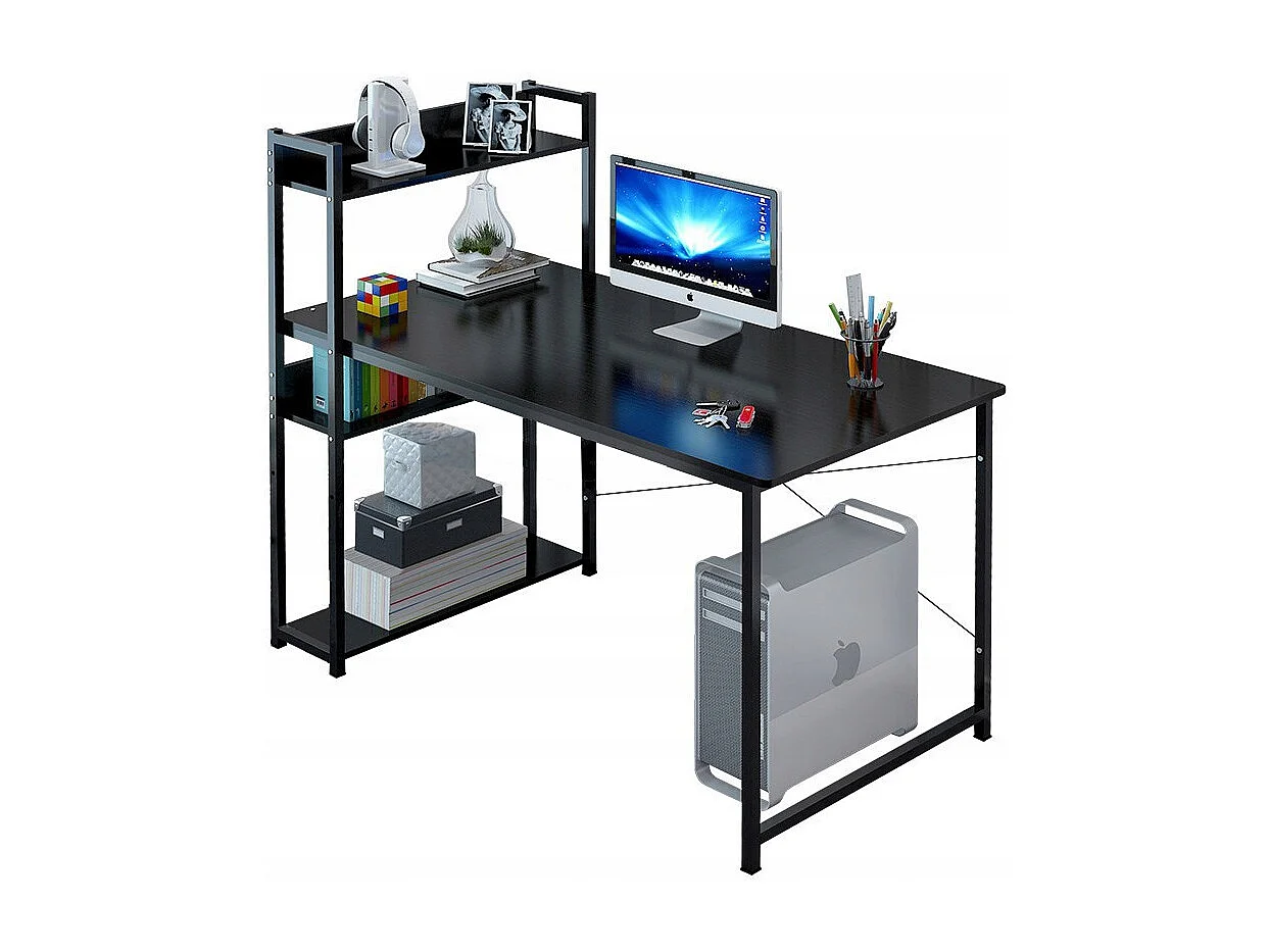 COMPUTERTISCH TISCH SCHWARZER JUGENDTISCH MIT REGAL UND REGALBÖDEN