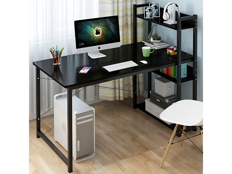 COMPUTERTISCH TISCH SCHWARZER JUGENDTISCH MIT REGAL UND REGALBÖDEN