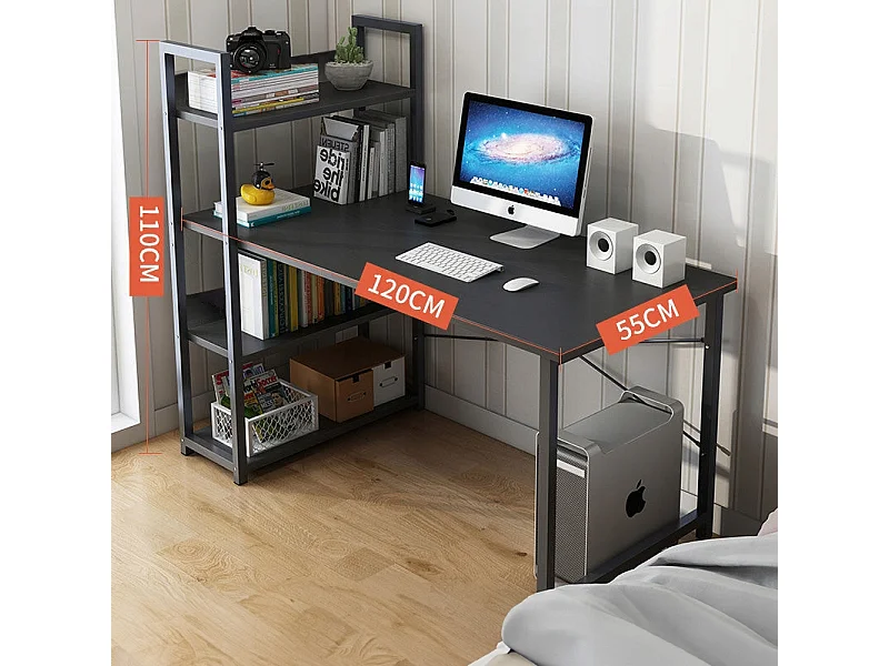 COMPUTERTISCH TISCH SCHWARZER JUGENDTISCH MIT REGAL UND REGALBÖDEN