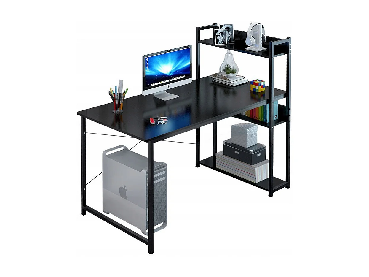 COMPUTERTISCH TISCH SCHWARZER JUGENDTISCH MIT REGAL UND REGALBÖDEN