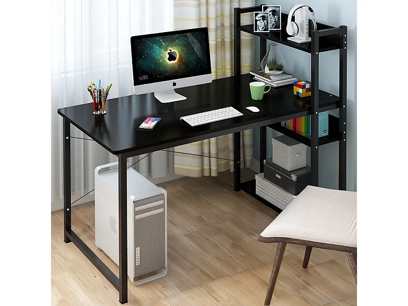 COMPUTERTISCH TISCH SCHWARZER JUGENDTISCH MIT REGAL UND REGALBÖDEN