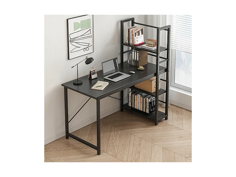 Biurko komputerowe stolik czarne industrialne z regałem półkami 120 cm