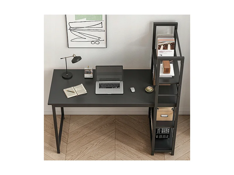 Biurko komputerowe stolik czarne industrialne z regałem półkami 120 cm